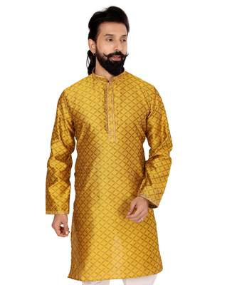 Men Yellow Blackberry Silk Kurta Churidar Set 6