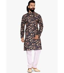Men Black Cotton Digital Printed Kurta Churidar Set