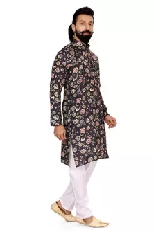 Men Black Cotton Digital Printed Kurta Churidar Set