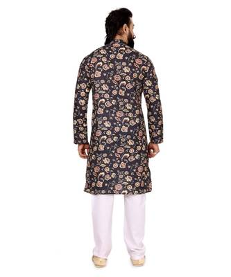 Men Black Cotton Digital Printed Kurta Churidar Set 5