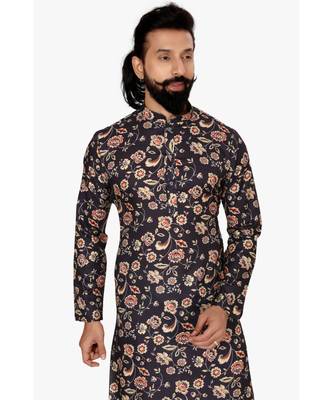 Men Black Cotton Digital Printed Kurta Churidar Set 6