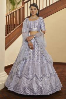 Lavender thread with sequins embroidered silk semi stitched bridal lehenga