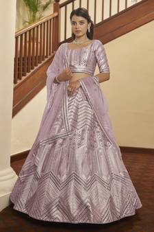 Careys Dusty pink thread with sequins embroidered silk semi stitched wedding lehenga