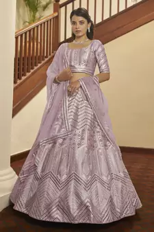 Careys Dusty pink thread with sequins embroidered silk semi stitched wedding lehenga