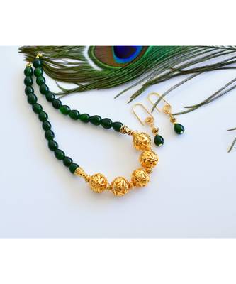 Stunning Handmade Green Designer Balls Necklace Set  04288 2