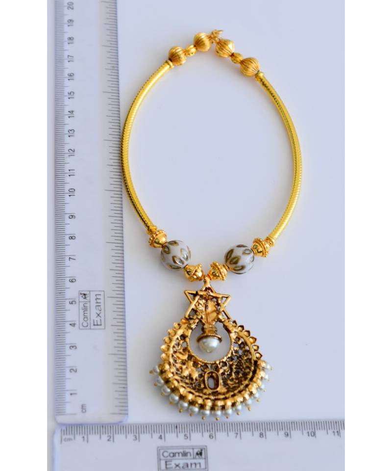 Antique gold t1  handmade Pearl Ganesha Necklace   04370