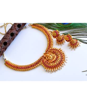 Antique kemp Lakshmi necklace set   04378 1