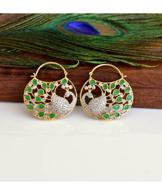Gorgeous Cz Emerald Peacock Bali Earrings  04254 1