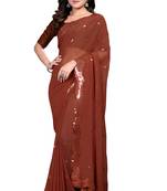 Brown embroidered georgette saree with blouse
