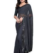 Grey embroidered georgette saree with blouse