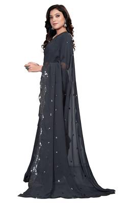 Grey embroidered georgette saree with blouse 3
