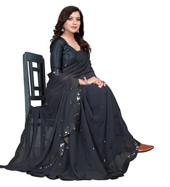 Grey embroidered georgette saree with blouse 4