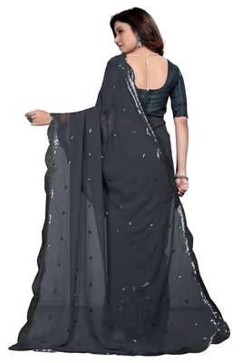 Grey embroidered georgette saree with blouse 5