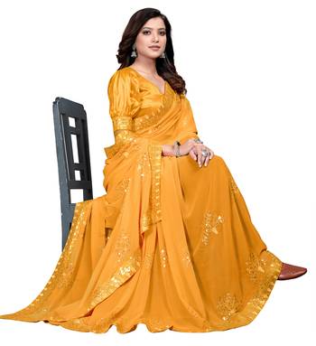Yellow embroidered georgette saree with blouse 4