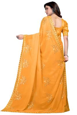Yellow embroidered georgette saree with blouse 5