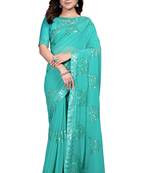 Light blue embroidered georgette saree with blouse