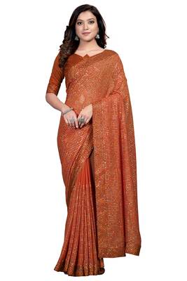 Orange embroidered georgette saree with blouse 1