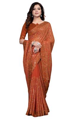 Orange embroidered georgette saree with blouse 2