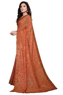 Orange embroidered georgette saree with blouse 3