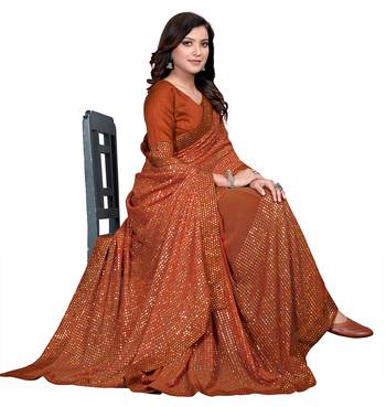 Orange embroidered georgette saree with blouse 4
