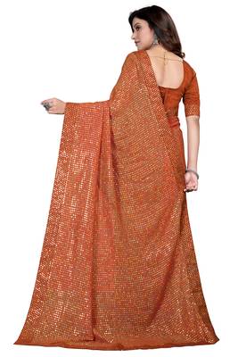 Orange embroidered georgette saree with blouse 5