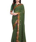 Dark green embroidered georgette saree with blouse
