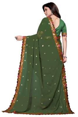 Dark green embroidered georgette saree with blouse 5