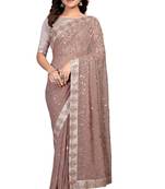 Brown embroidered georgette saree with blouse