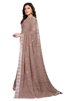 Brown embroidered georgette saree with blouse 3