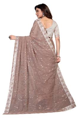 Brown embroidered georgette saree with blouse 5