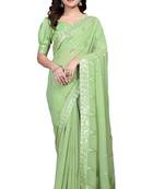 Light green embroidered georgette saree with blouse