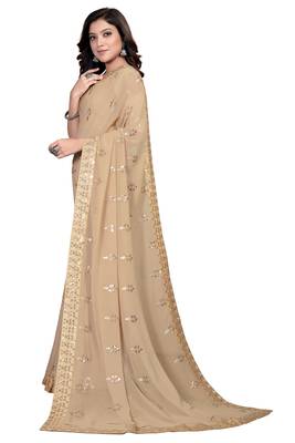 Beige embroidered georgette saree with blouse 3