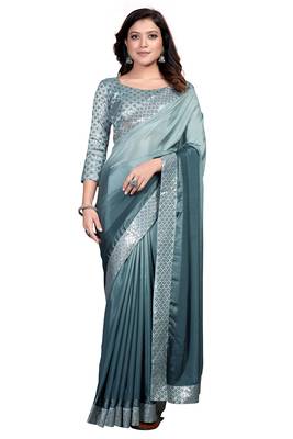 Grey embroidered georgette saree with blouse 1