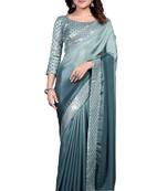 Grey embroidered georgette saree with blouse