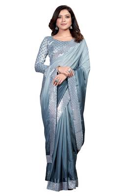 Grey embroidered georgette saree with blouse 2