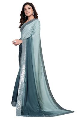 Grey embroidered georgette saree with blouse 3
