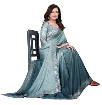Grey embroidered georgette saree with blouse 4