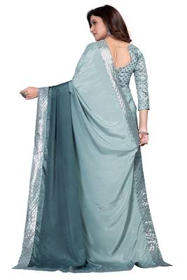 Grey embroidered georgette saree with blouse 5