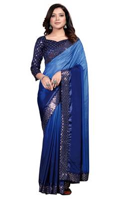 Blue embroidered georgette saree with blouse 1