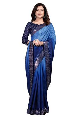 Blue embroidered georgette saree with blouse 2
