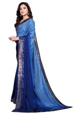 Blue embroidered georgette saree with blouse 3