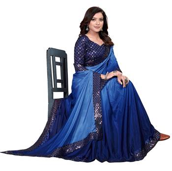 Blue embroidered georgette saree with blouse 4