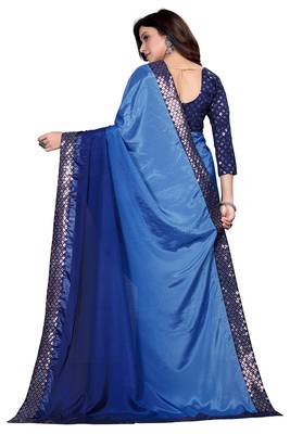 Blue embroidered georgette saree with blouse 5