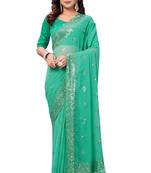 Green embroidered georgette saree with blouse