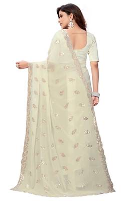 Cream embroidered georgette saree with blouse 5