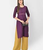 Span Purple Embroidered Straight Kurta