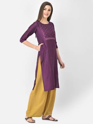 Span Purple Embroidered Straight Kurta 2