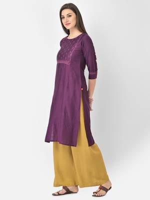 Span Purple Embroidered Straight Kurta 3