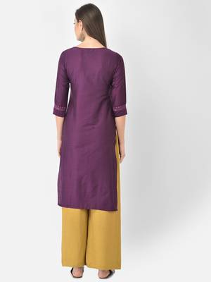 Span Purple Embroidered Straight Kurta 4