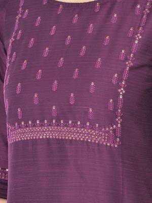 Span Purple Embroidered Straight Kurta 5